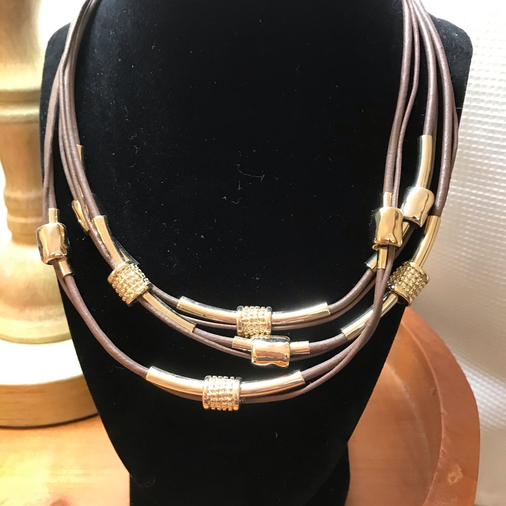 NWTChico’s Brown Faux Leather Necklace/Gold Accent